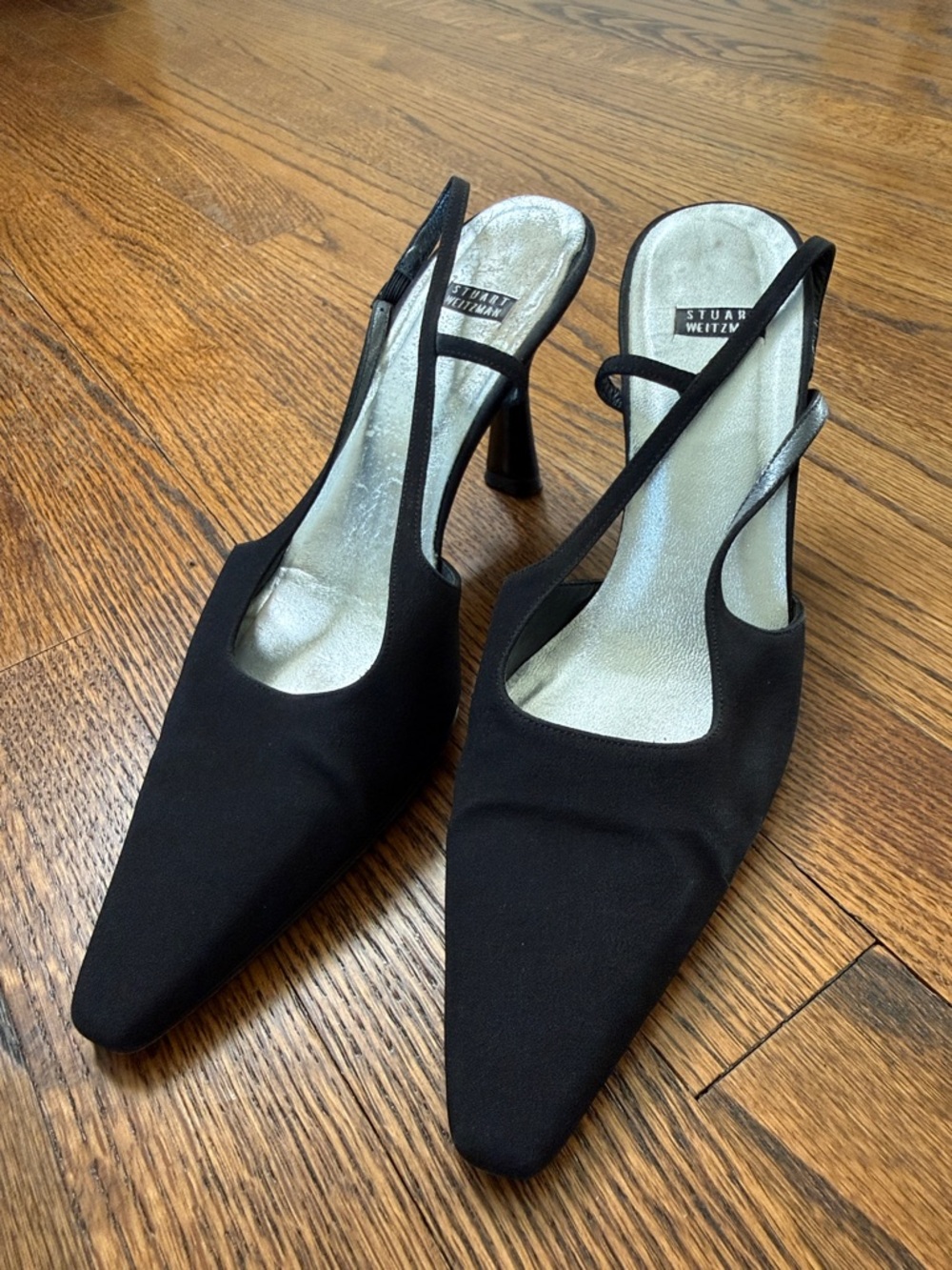 B40 Stuart Weitzman Women’s 8.5 Black Slingback Pointed Toe Heels Formal Modern
